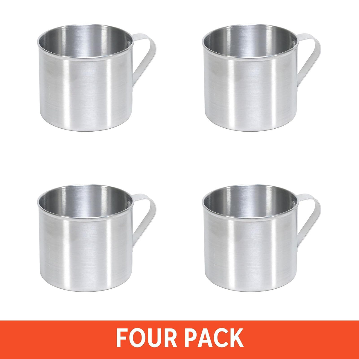 Imusa - Juego de 4 tazas de aluminio de 0.7 cuartos para uso en estufas o camping, color plateado