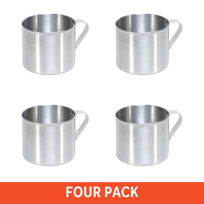Imusa - Juego de 4 tazas de aluminio de 0.7 cuartos para uso en estufas o camping, color plateado