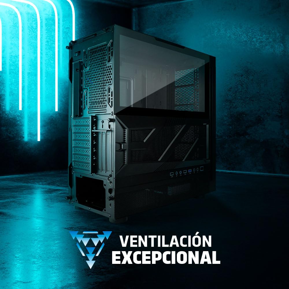 GAME FACTOR Gabinete Gamer ATX Csg800 Full Tower con Vidrio Templado hasta 10 Ventiladores USB 3.0 Panel Magnético Filtros Antipolvo