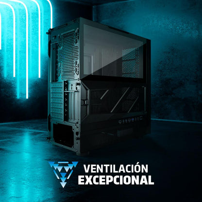 GAME FACTOR Gabinete Gamer ATX Csg800 Full Tower con Vidrio Templado hasta 10 Ventiladores USB 3.0 Panel Magnético Filtros Antipolvo