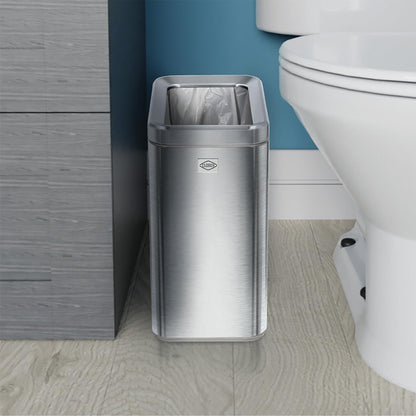 CLOROX - Papelera delgada y abierta, cesta de basura de metal pequeña de 2.6 galones (10 litros) con cubeta extraíble para espacios estrechos, cubeta de basura de acero inoxidable para baño, recámara