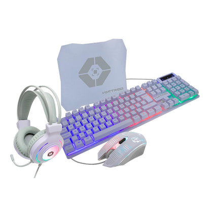 Vortred Kit Gamer 4 en 1, Teclado, Mouse, Audífonos, Mouse Pad, Morado, Gaming Berry