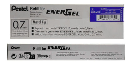 Pentel - Tinta de repuesto para bolígrafo de gel EnerGel, punta de metal de 0,7 mm, mediano, tinta lila, paquete de 12 (LR7-V3)