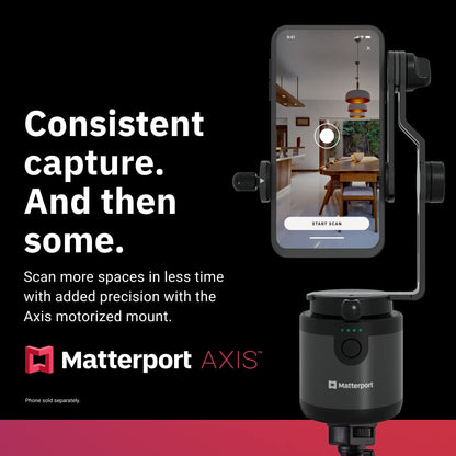 Matterport Axis - Estabilizador de cardán para cámara de Smartphone - Soporte Giratorio motorizado para escaneos de Fotos Profesionales 3D 360 para teléfonos iPhone y Android