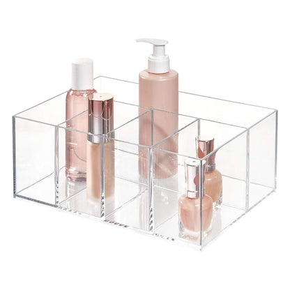 InterDesign Cabinet to Hold Makeup Beauty Products Hair Accessories – 5 Compartments, Clear Clarity Cosmetic & Vanity Organizer, 5 Section, White
