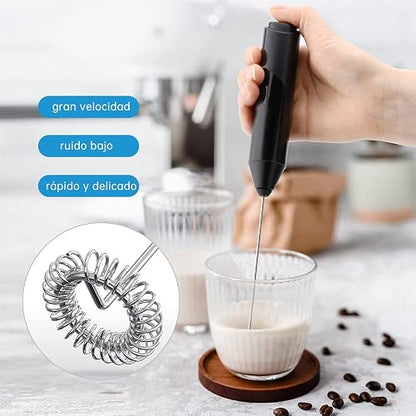 Espumador de Leche, Batidora de Mano, Espumador de Leche Electrico, Batidora de Cafe, Acero Inoxidable Portátil Batidor de Eléctrica para Lattes, Capuchino, Frappe Matcha, Chocolate