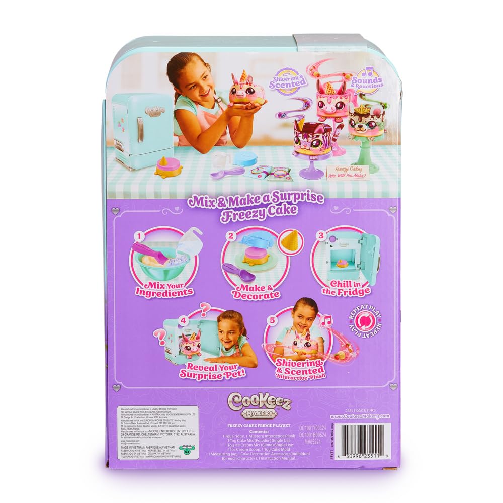 Cookeez Makery - Pastel Helado Peluche Interactivo Sorpresa - Set para Crear Mascota de Felpa perfumada con refrigerador, Accesorios y Experiencia mágica para niños