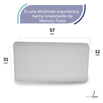 MEMORY FOAM: Almohada en forma Curva Ortopédica, Mantiene la Postura Correcta de Cabeza y Cuello, es de espuma viscoelástica con funda removible de velour para facilitar su lavado. Hipoalergénica.