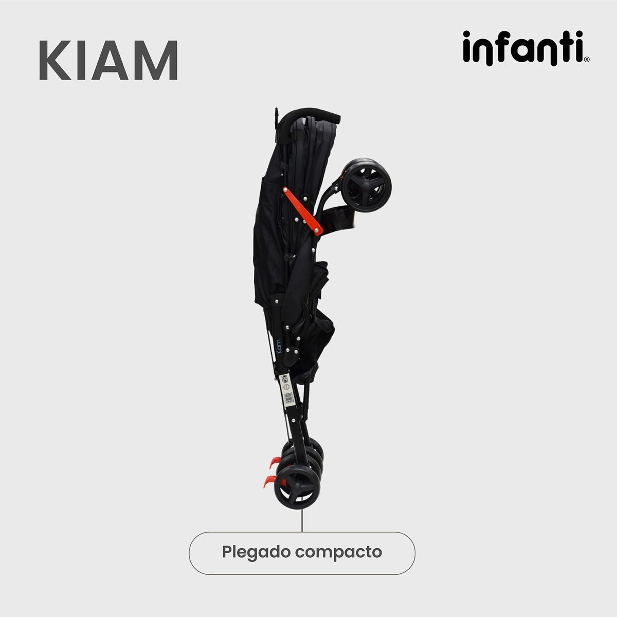 Infanti - Carriola para bebe KIAM - Carreola Ligera para Viajes De 6 Meses hasta 15 kg - Compacta y Con Barra de Seguridad - Color Negro con Rosa
