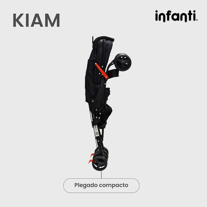 Infanti - Carriola para bebe KIAM - Carreola Ligera para Viajes De 6 Meses hasta 15 kg - Compacta y Con Barra de Seguridad - Color Negro con Rosa