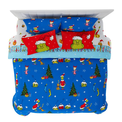 Franco Grinch por Dr. Seuss - Juego de sábanas y edredón súper Suave con Funda de Almohada, 7 Piezas tamaño King (Producto Oficial de Dr. Seuss)