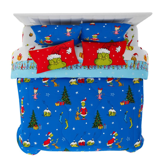 Franco Grinch por Dr. Seuss - Juego de sábanas y edredón súper Suave con Funda de Almohada, 7 Piezas tamaño King (Producto Oficial de Dr. Seuss)