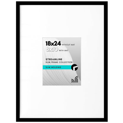 Americanflat Marco de Fotos 11 x 14 in, Set de 2 Piezas - Negro - 18x24 with 8x10 Mat - Alfombra blanca