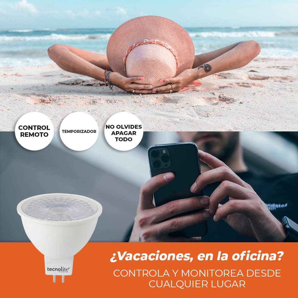 Tecnolite Connect - Foco Inteligente MR16 Flash Smart con Bulbo, Iluminación Interior, Luz Blanca Atenuable, 5 Watts, Control App Connect, Compatible con Alexa, WiFi y Bluetooth, Casa Inteligente