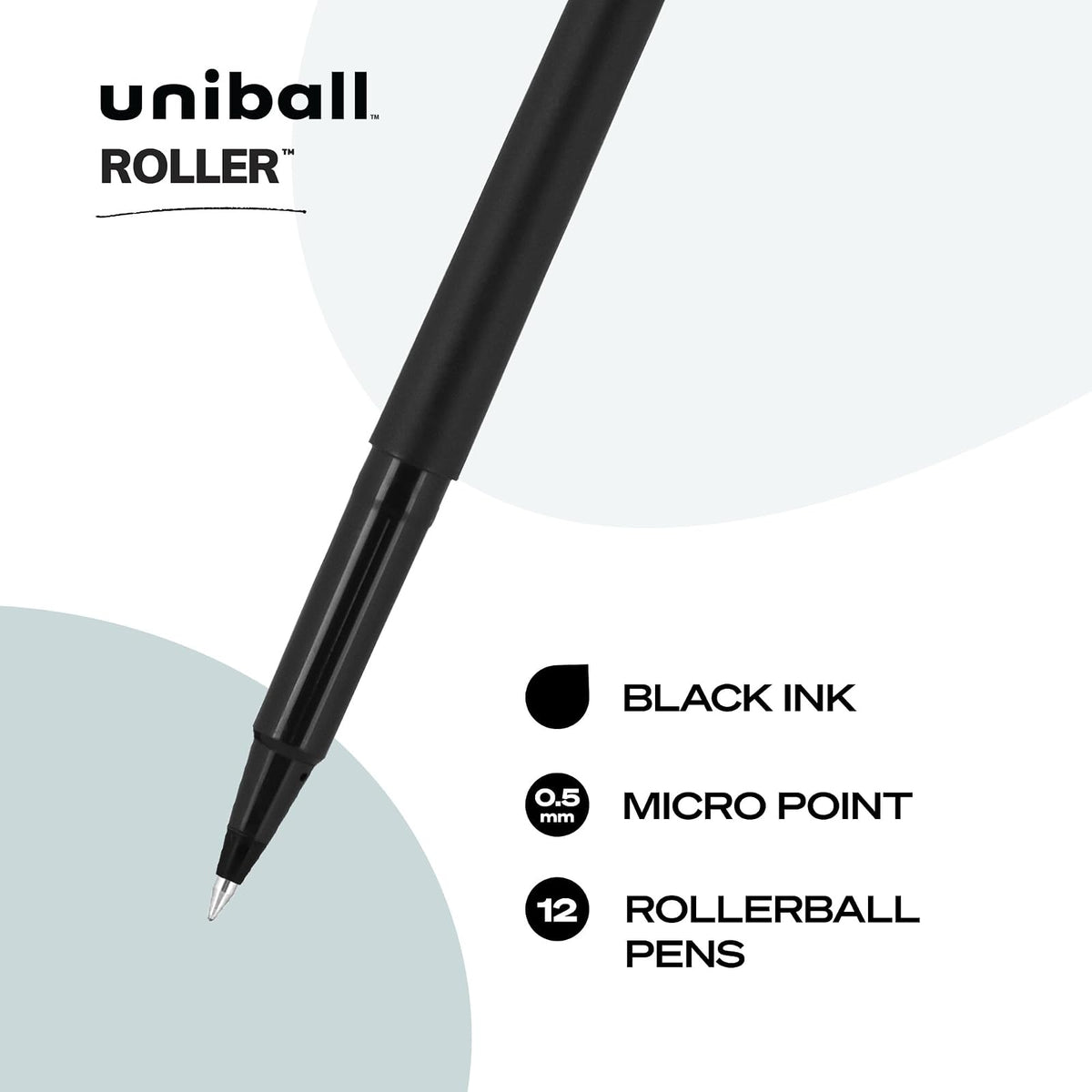 uni-ball Stick Micro Point Roller Ball Pens, Pack of 12 Black Ink Pens (60151)
