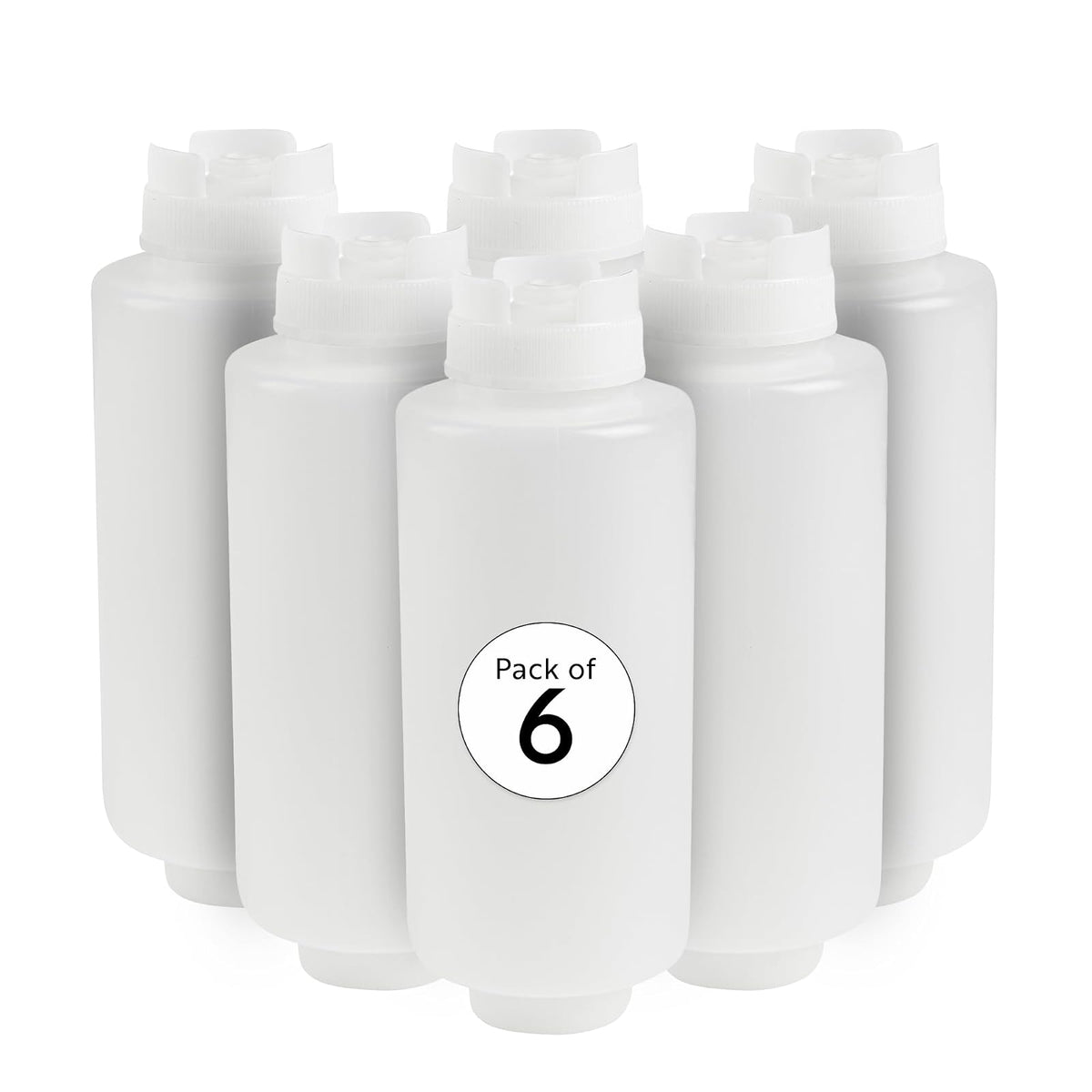 Restaurantware First In First Out - Botella exprimidora de 16 oz, con 6 tapas recargables - 32 Oz (946.35ml) - 6 unidades