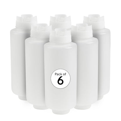 Restaurantware First In First Out - Botella exprimidora de 16 oz, con 6 tapas recargables - 32 Oz (946.35ml) - 6 unidades