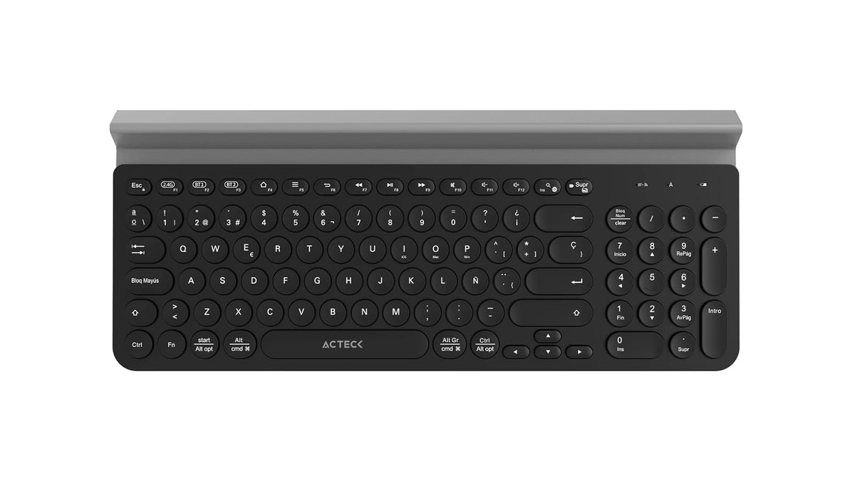 Acteck Teclado Multidispositivo Inspire Comp TI695 / 2.4Ghz + 2 Modos BT Soporte para Dispositivo + 2xBats AAA Incluidas Negro Elite Series