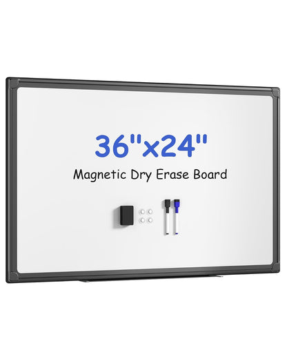 VUSIGN - pizarrón magnética blanca de borrado en seco de 36 x 24 pulgadas con 1 borrador de borrado en seco, 2 marcadores multicolores, 4 pines magnéticos, marco de aluminio reforzado negro para