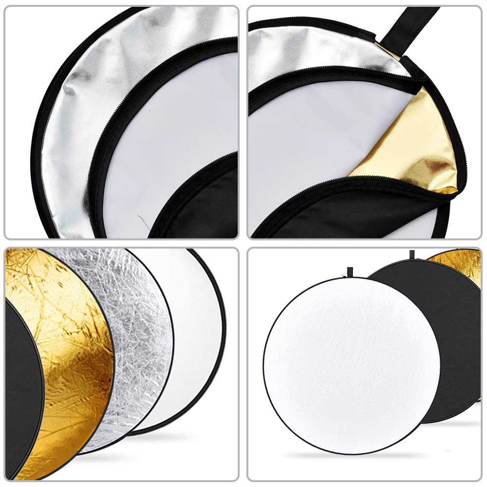 GODOX Reflector de luz de Disco portátil Redondo Plegable 5 en 1 de 60 cm con Bolsa para Estudio y fotografía, Dorado, Plateado, Negro, Blanco, translúcido
