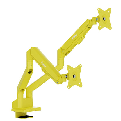 PIXIO PS1D Wave - Soporte de computadora para Monitor Dual Amarillo - Se Adapta a monitores de hasta 32 Pulgadas y hasta 20 Libras. Compatibilidad VESA y gestión de Cables integrada