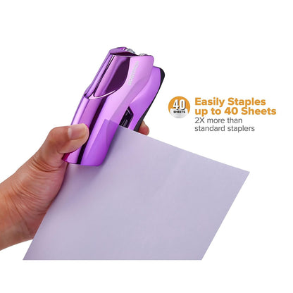Bostitch Office - Grapadora de 40 hojas, tamaño pequeño, cabe en la palma de tu mano; morado metálico