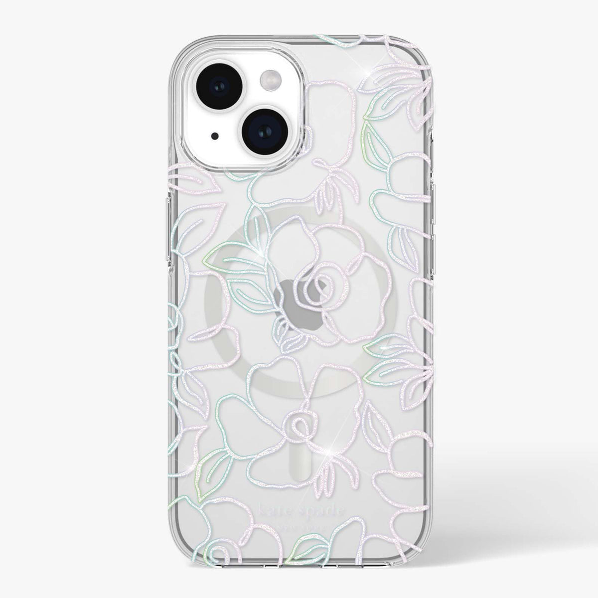 Case-Mate Kate Spade New York Funda para iPhone 15 / iPhone 14 / iPhone 13, Compatible con MagSafe - Modern Floral Silver