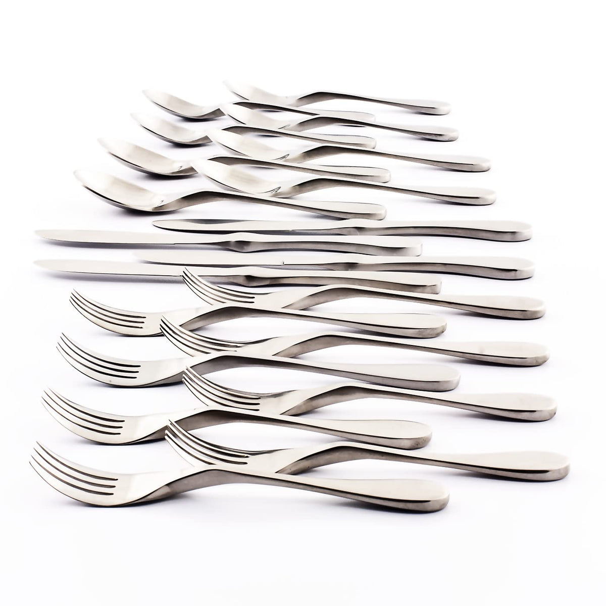 Knork 18/10 Cubertería de acero inoxidable, 20 piezas, plateado brillante, Plateado mate, 20 Piece Set, Service for 4, 1