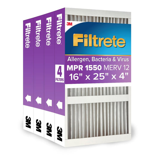 Filtrete 16 x 25 x 4 (Slimfit), Filtro de Aire para Horno de CA, MPR 1550 DP, Healthy Living Ultra Allergen Deep Pleat, Paquete de 4, se Adapta a Dispositivos Lennox y Honeywell (Dimensiones exactas