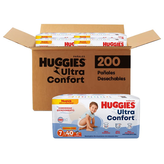 Huggies UltraConfort Pañal Desechable para Bebé, Etapa 7, Niño, Caja con 200 Piezas, Ideal para Bebés de 16 Kg
