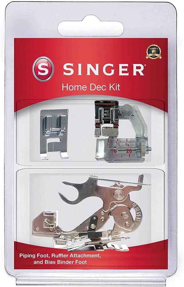 Singer Kit de prensatelas para decoración del hogar, Incluye tuberías, Carpeta de bies y Accesorio de Volante, Perfecto para Acabados a Medida, encuadernación al sesgo y Plisado, Compatible con