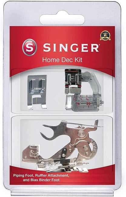 Singer Kit de prensatelas para decoración del hogar, Incluye tuberías, Carpeta de bies y Accesorio de Volante, Perfecto para Acabados a Medida, encuadernación al sesgo y Plisado, Compatible con