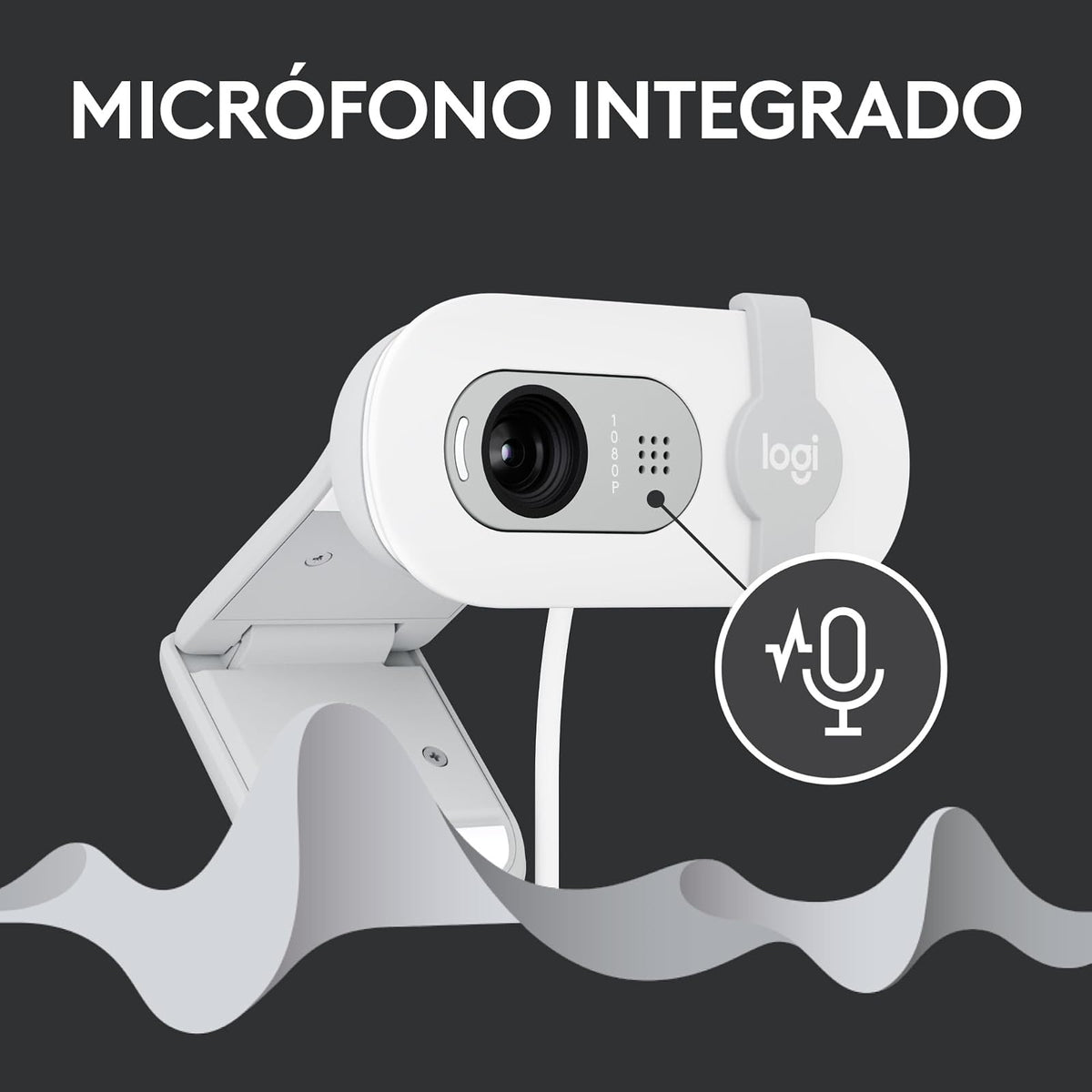 Logitech Brio 100, Webcam 1080p FullHD para Reuniones, Webcam para Streaming, Equilibrio de Iluminación Automático, Micrófono Integrado, Tapa de Privacidad, USB-A, Color Blanco