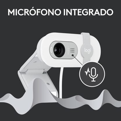 Logitech Brio 100, Webcam 1080p FullHD para Reuniones, Webcam para Streaming, Equilibrio de Iluminación Automático, Micrófono Integrado, Tapa de Privacidad, USB-A, Color Blanco