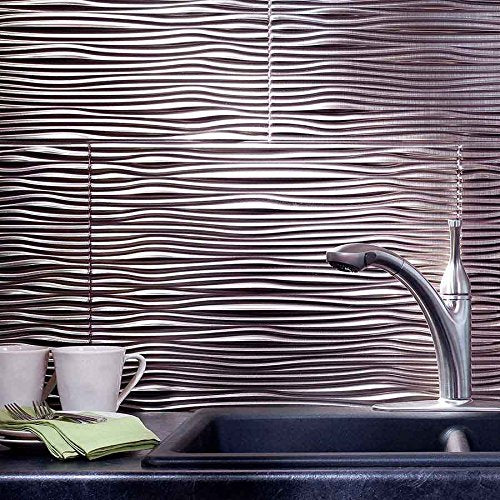 FASÄDE Waves Panel decorativo de vinilo para salpicaduras en níquel cepillado (un panel de 45,7 x 60,9 cm)