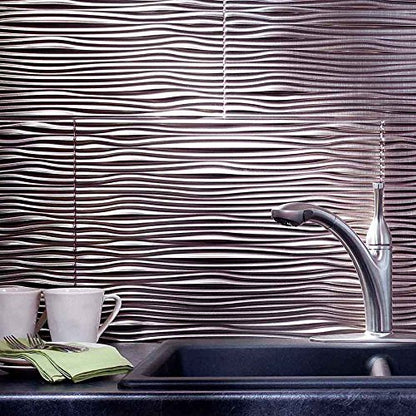 FASÄDE Waves Panel decorativo de vinilo para salpicaduras en níquel cepillado (un panel de 45,7 x 60,9 cm)