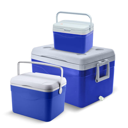 Guateplast - Juego de 3 Hieleras | 53 QT (50 litros) | 17 QT (16 litros) | 5 QT (5 litros) | Cooler | Enfriador Resistente y Liviano | Hielo | Set de Hieleras | Varias Capacidades | Color Rojo - Azul
