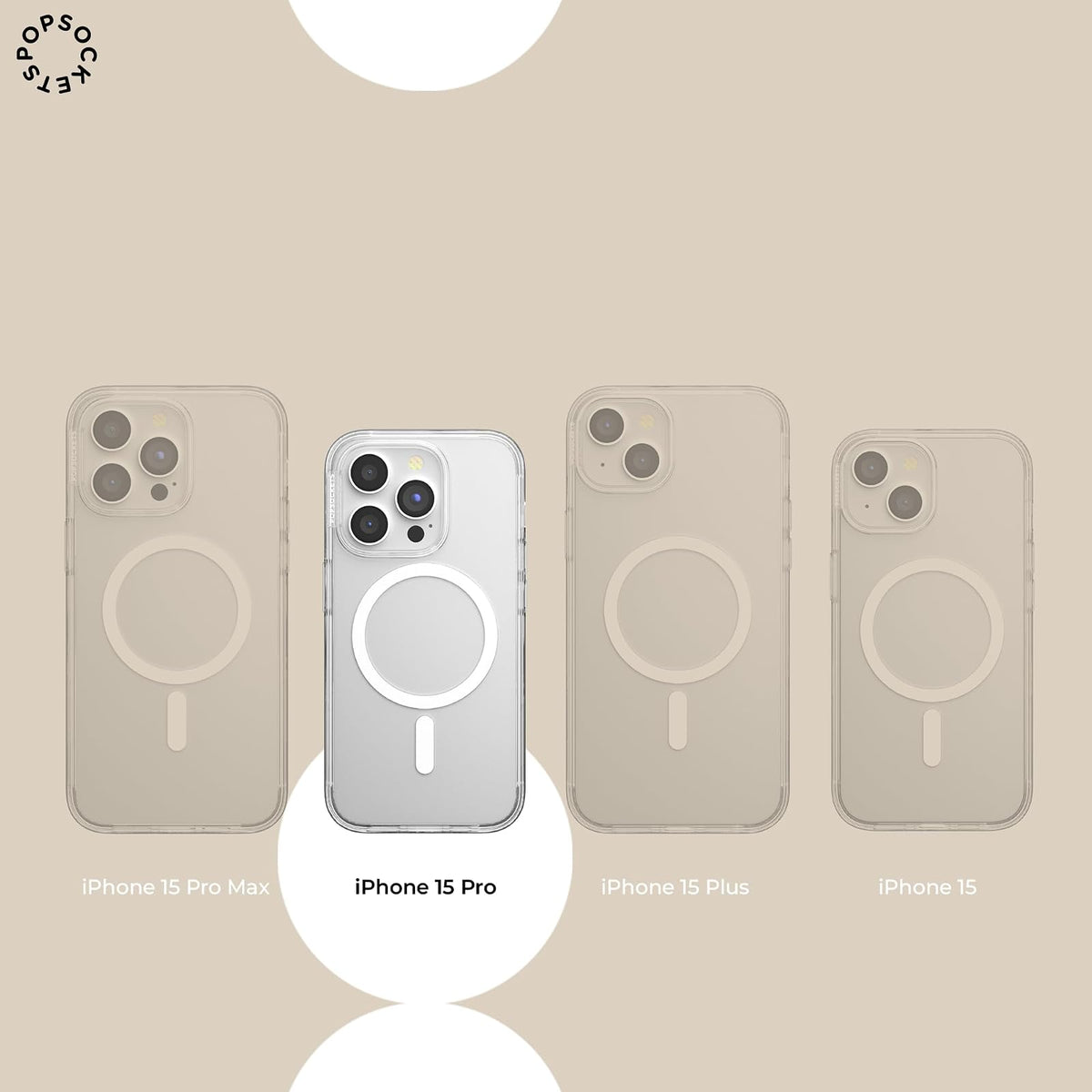 PopSockets - Funda para iPhone 15 Pro con Agarre Redondo para teléfono Compatible con MagSafe, Funda de teléfono para iPhone 15 Pro, Compatible con Carga inalámbrica, Transparente
