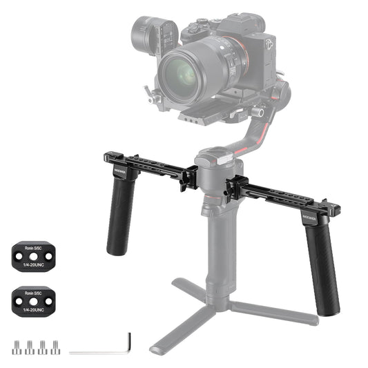 NEEWER Doble Mango Compatible con dji RS5 RS4 RS4 Pro RS3 RS3 Pro RS2 RSC2 Ronin S SC Gimbal, Kit Doble Mango con 2 Mini Rieles NATO, Abrazaderas NATO Liberación Rápida, Roscas de 1/4" y 3/8", GA006