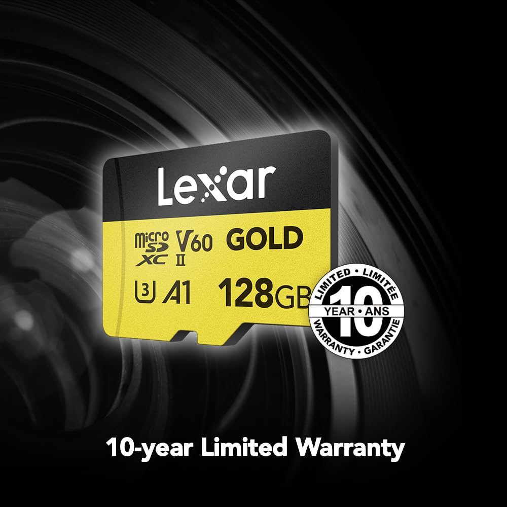 Tarjeta Lexar Profesional Oro microSDXC 128GB, UHS-II, C10, U3, V60, Full-HD & 4K Video, hasta 280MB/s de Lectura, para videógrafos Profesionales, Jugadores