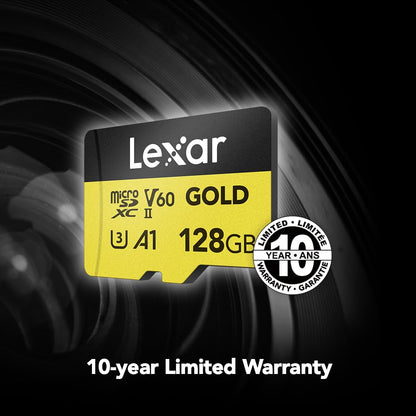 Tarjeta Lexar Profesional Oro microSDXC 128GB, UHS-II, C10, U3, V60, Full-HD & 4K Video, hasta 280MB/s de Lectura, para videógrafos Profesionales, Jugadores