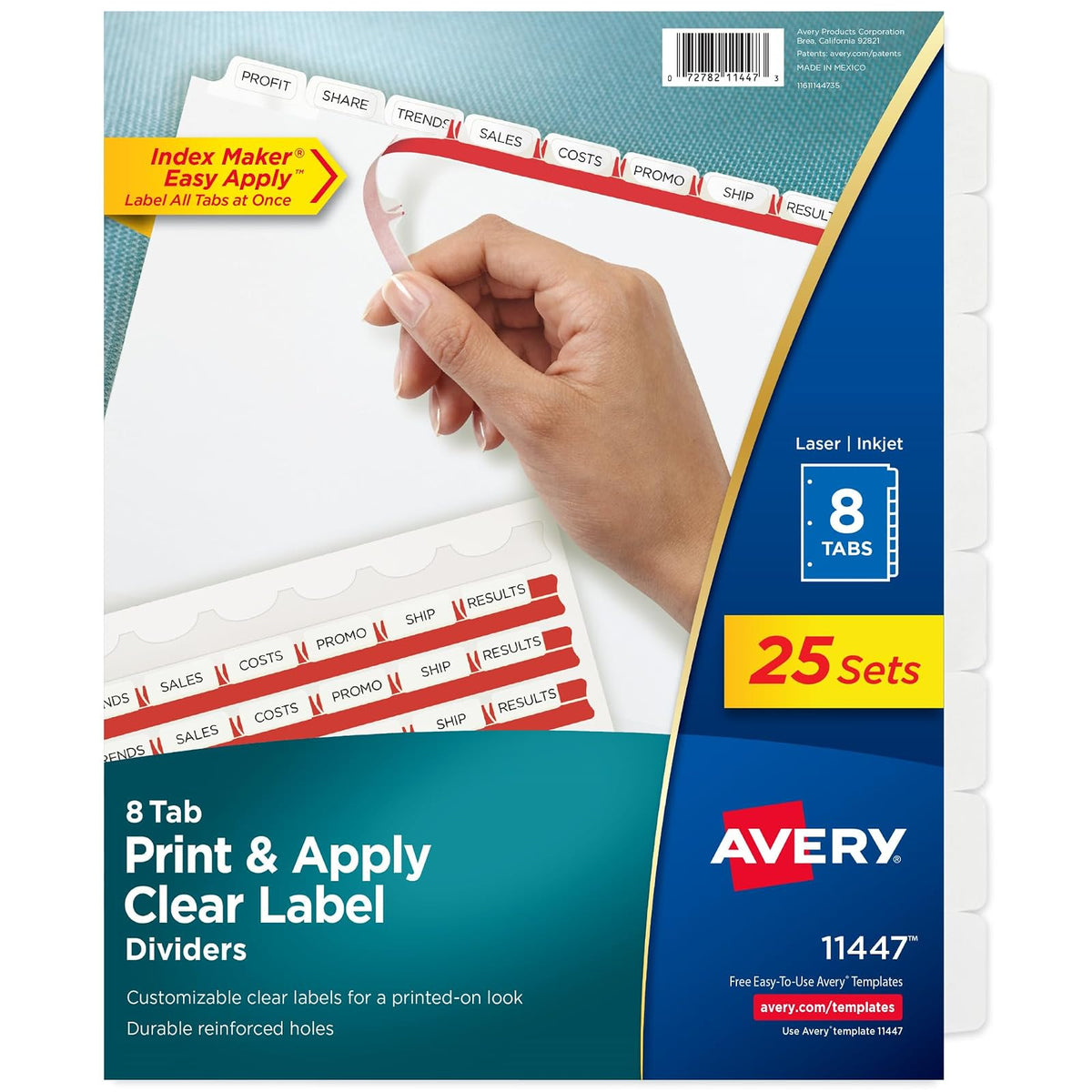 Avery 03300 - Carpeta de anillas redondas de 2,5 cm, capacidad de 175 hojas, color azul, 1/EA, 8 pestañas, Blanco, 25 Sets