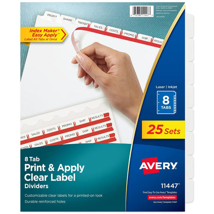 Avery 03300 - Carpeta de anillas redondas de 2,5 cm, capacidad de 175 hojas, color azul, 1/EA, 8 pestañas, Blanco, 25 Sets