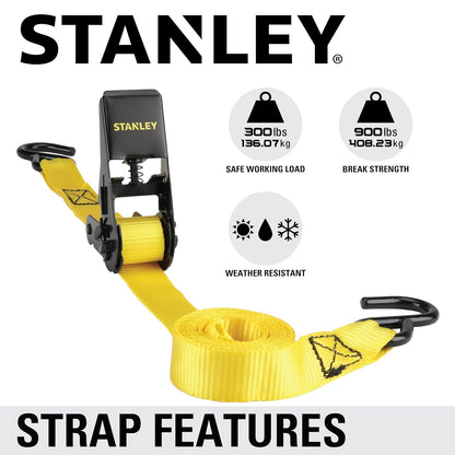 Stanley Correas de Carraca S9500, 2.5 cm x 3 m, Carga de 136 kg, Negro/Amarillo, Paquete de 4