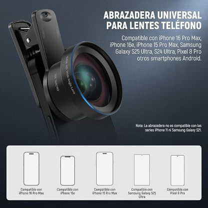 NEEWER Basics 2 en 1 Accesorios Kit Objetivos Cámara Móvil, Gran Angular HD 0,45x + Macro 15x, 37mm Lens Clamp Compatible con iPhone Samsung Android Smartphone, LS-67