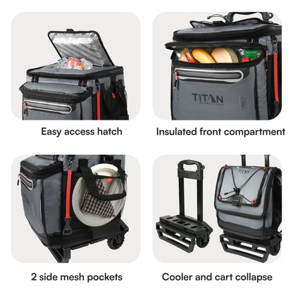 Titan Deep Freeze 60 (50+10) Enfriadores con Ruedas – Enfriador Plegable con Ruedas y Carrito Todo Terreno