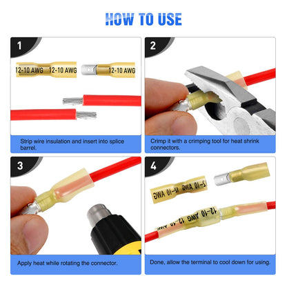 Nilight 250 Conectores de Pala Termorretráctiles Macho y Hembra 22-10AWG | Rojo/Azul/Amarillo, 22-10 AWG, macho y hembra, tubo de doble pared, sellado adhesivo