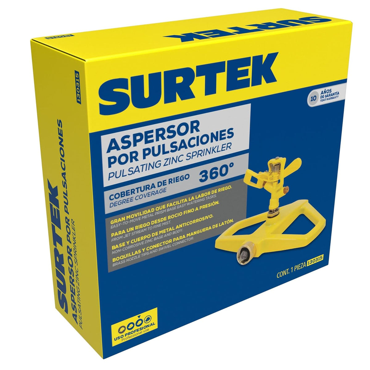 Surtek 130315 Aspersor estacionario con base metálica regulada por pulsación 3/4" GHT