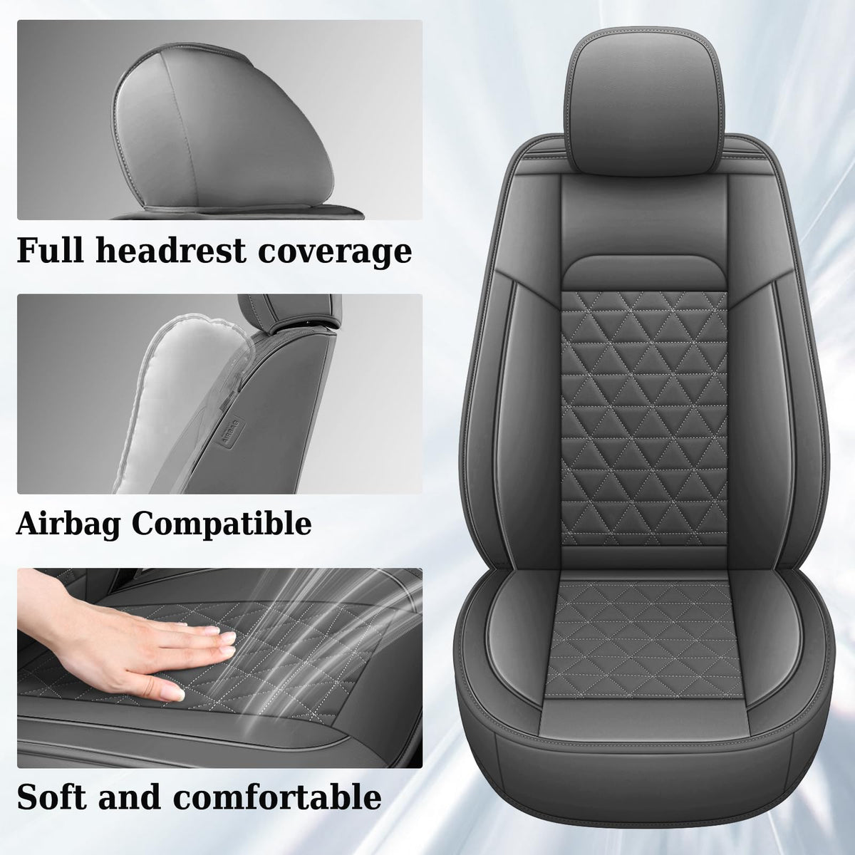 Coverado Fundas de Asiento de Automóvil de Piel, Impermeables, Fundas de Asiento Dooge Ram 1500 compatibles con Dodge Ram 1500 2500 3500 2025 con Banco Plano (Juego Completo, Gris Oscuro)