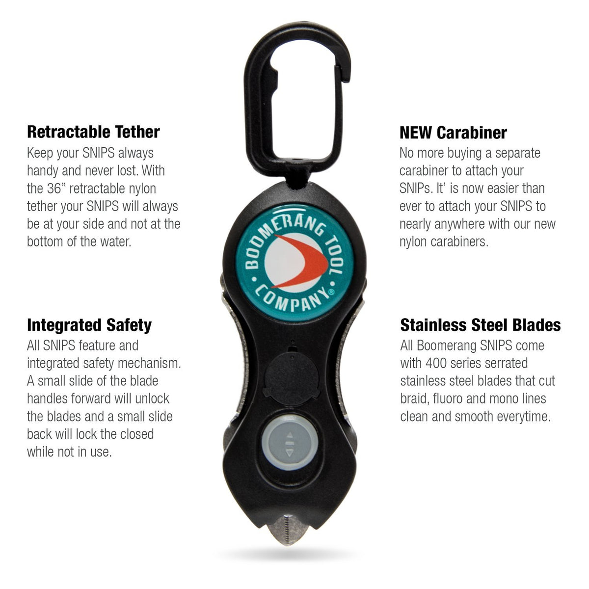 Boomerang Snips - Cortadores de línea de Pesca con Espiga retráctil de 91.4 cm y Cuchillas de Acero Inoxidable para Cortar líneas Trenzadas, monofilamento y Fluoro, nítida y uniformemente Siempre